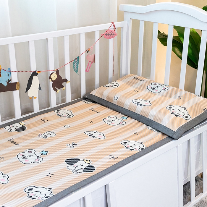 91家纺网 家纺一手货源 找家纺 欣宜家纺 2025新款儿童冰藤席幼儿园午睡席子凉席枕套可定制任意尺寸 动物乐园