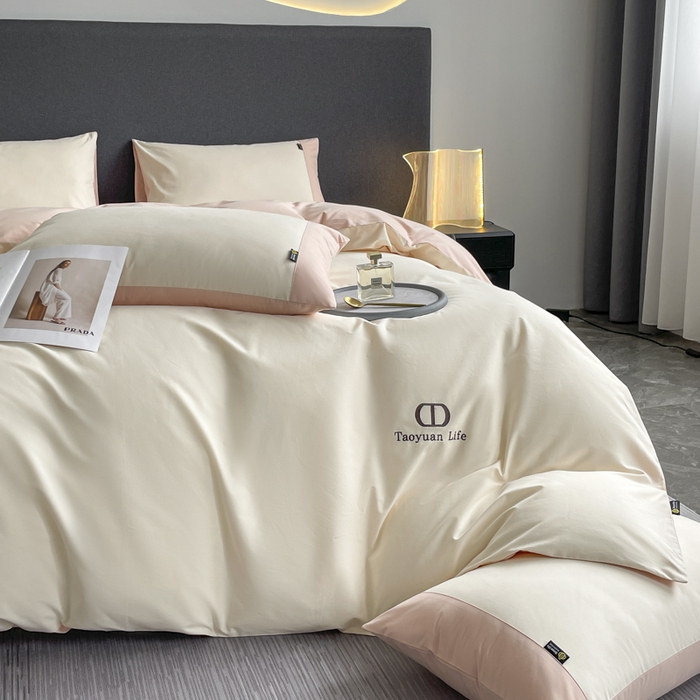 91家纺网 家纺一手货源 找家纺 欣宜家纺 2025新款纯棉全棉长绒棉磨毛刺绣绣花四件套 莫兰迪-白粉