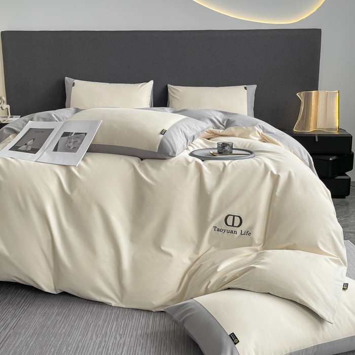 91家纺网 家纺一手货源 找家纺 欣宜家纺 2025新款纯棉全棉长绒棉磨毛刺绣绣花四件套 莫兰迪-白灰