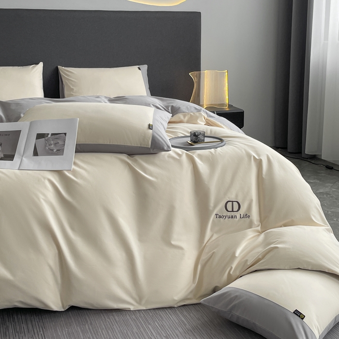 91家纺网 家纺一手货源 找家纺 欣宜家纺 2025新款纯棉全棉长绒棉磨毛刺绣绣花四件套 莫兰迪-白灰