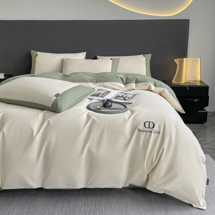 91家纺网 家纺一手货源 找家纺 欣宜家纺 2025新款纯棉全棉长绒棉磨毛刺绣绣花四件套 莫兰迪-白绿