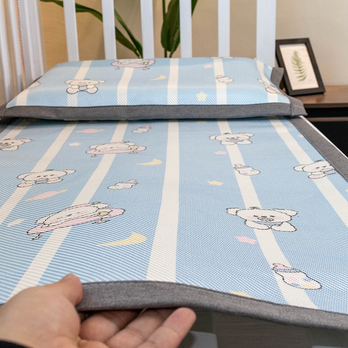 欣宜家纺 2025新款儿童冰藤席幼儿园午睡席子凉席枕套可定制任意尺寸 小奶熊
