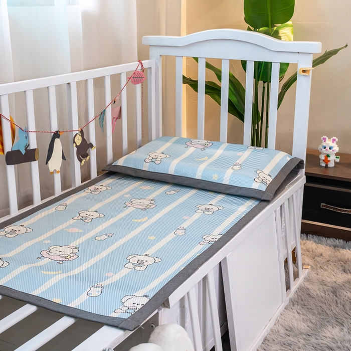 91家纺网 家纺一手货源 找家纺 欣宜家纺 2025新款儿童冰藤席幼儿园午睡席子凉席枕套可定制任意尺寸 小奶熊