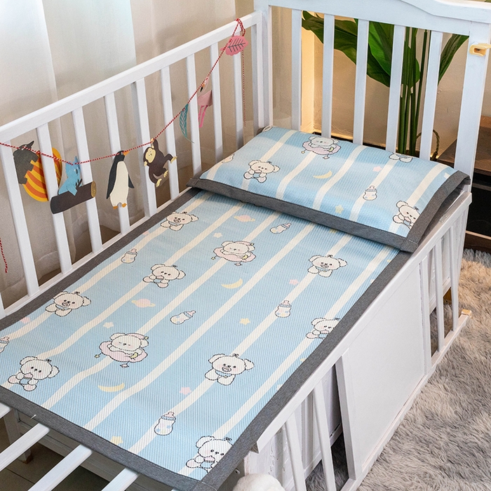 91家纺网 家纺一手货源 找家纺 欣宜家纺 2025新款儿童冰藤席幼儿园午睡席子凉席枕套可定制任意尺寸 小奶熊