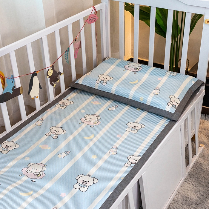 91家纺网 家纺一手货源 找家纺 欣宜家纺 2025新款儿童冰藤席幼儿园午睡席子凉席枕套可定制任意尺寸 小奶熊