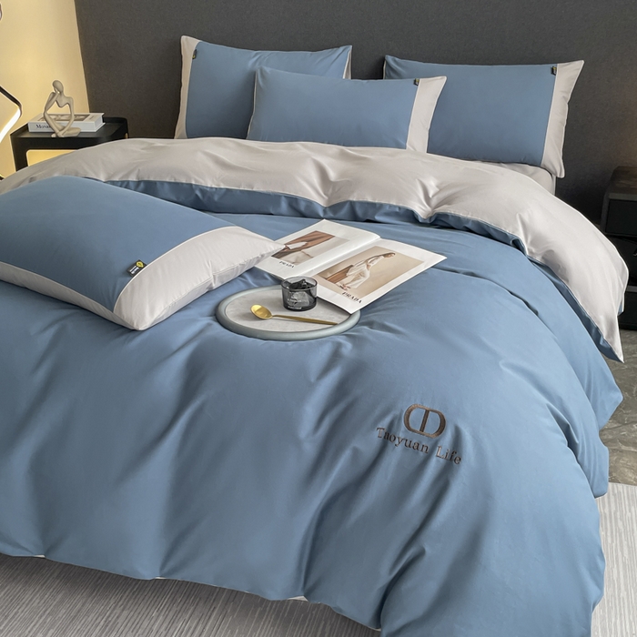 91家纺网 家纺一手货源 找家纺 欣宜家纺 2025新款纯棉全棉长绒棉磨毛刺绣绣花四件套 莫兰迪-宾利蓝