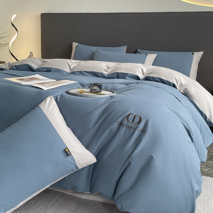 91家纺网 家纺一手货源 找家纺 欣宜家纺 2025新款纯棉全棉长绒棉磨毛刺绣绣花四件套 莫兰迪-宾利蓝