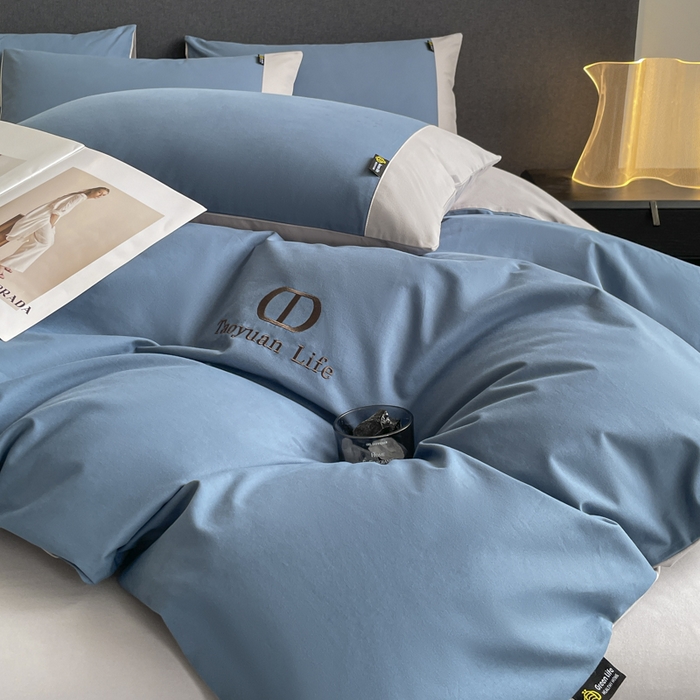 91家纺网 家纺一手货源 找家纺 欣宜家纺 2025新款纯棉全棉长绒棉磨毛刺绣绣花四件套 莫兰迪-宾利蓝