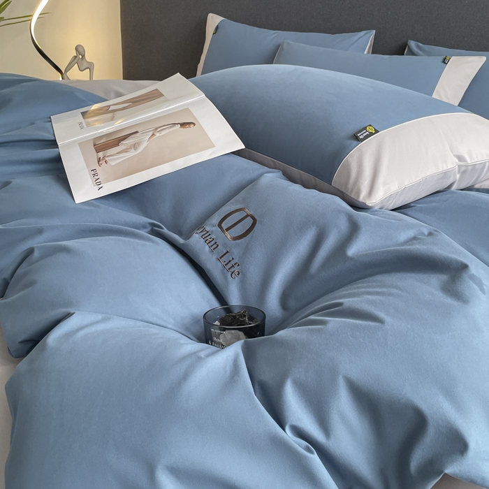 91家纺网 家纺一手货源 找家纺 欣宜家纺 2025新款纯棉全棉长绒棉磨毛刺绣绣花四件套 莫兰迪-宾利蓝