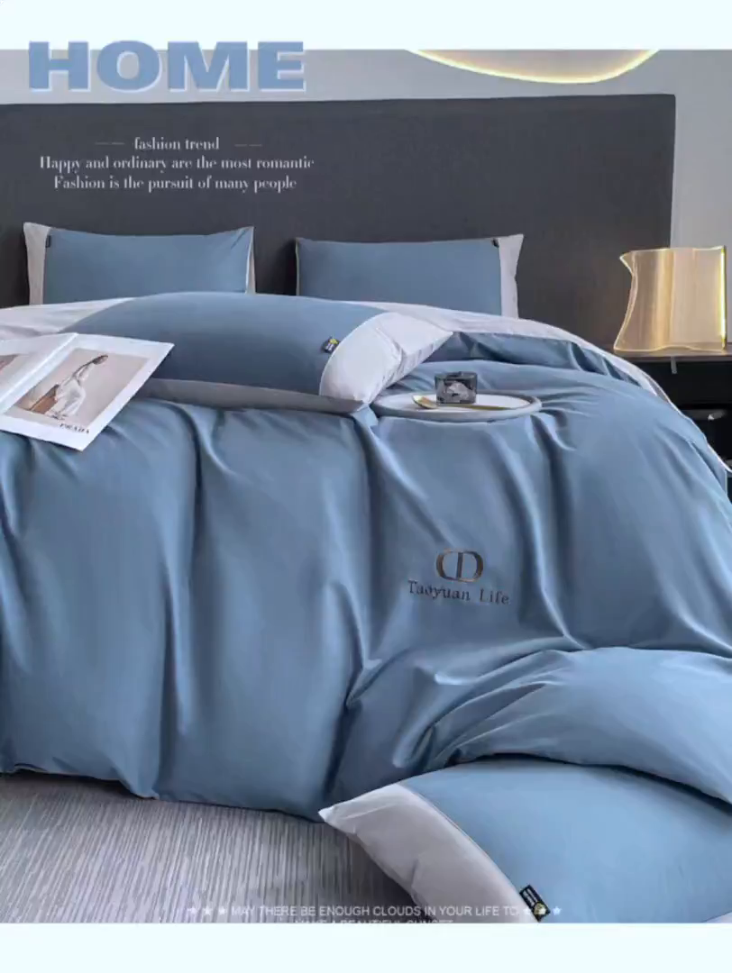 91家纺网 家纺一手货源 找家纺 欣宜家纺 2025新款纯棉全棉长绒棉磨毛刺绣绣花四件套 莫兰迪-宾利蓝