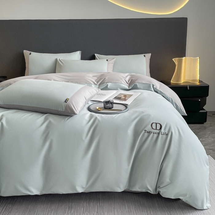 91家纺网 家纺一手货源 找家纺 欣宜家纺 2025新款纯棉全棉长绒棉磨毛刺绣绣花四件套 莫兰迪-飘蓝