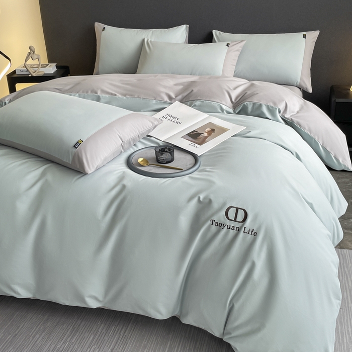 91家纺网 家纺一手货源 找家纺 欣宜家纺 2025新款纯棉全棉长绒棉磨毛刺绣绣花四件套 莫兰迪-飘蓝