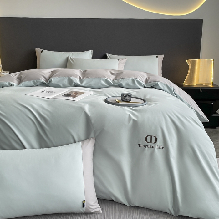 91家纺网 家纺一手货源 找家纺 欣宜家纺 2025新款纯棉全棉长绒棉磨毛刺绣绣花四件套 莫兰迪-飘蓝