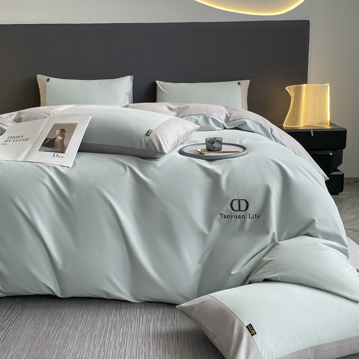 91家纺网 家纺一手货源 找家纺 欣宜家纺 2025新款纯棉全棉长绒棉磨毛刺绣绣花四件套 莫兰迪-飘蓝