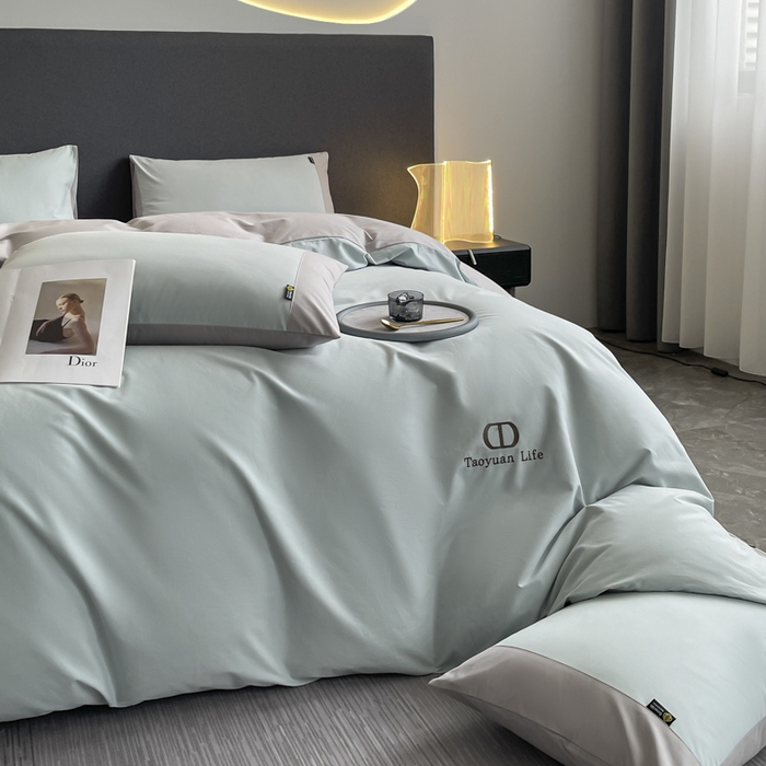 91家纺网 家纺一手货源 找家纺 欣宜家纺 2025新款纯棉全棉长绒棉磨毛刺绣绣花四件套 莫兰迪-飘蓝