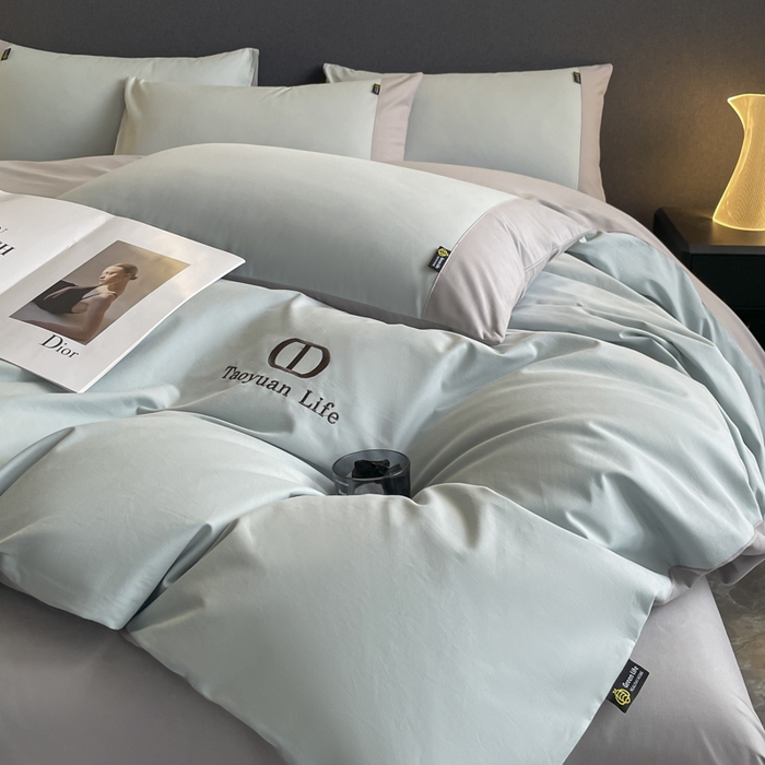 91家纺网 家纺一手货源 找家纺 欣宜家纺 2025新款纯棉全棉长绒棉磨毛刺绣绣花四件套 莫兰迪-飘蓝