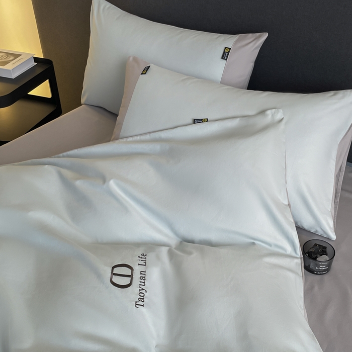 91家纺网 家纺一手货源 找家纺 欣宜家纺 2025新款纯棉全棉长绒棉磨毛刺绣绣花四件套 莫兰迪-飘蓝