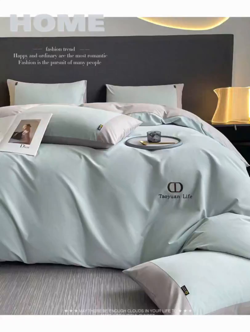 91家纺网 家纺一手货源 找家纺 欣宜家纺 2025新款纯棉全棉长绒棉磨毛刺绣绣花四件套 莫兰迪-飘蓝