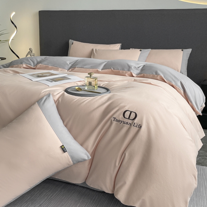 91家纺网 家纺一手货源 找家纺 欣宜家纺 2025新款纯棉全棉长绒棉磨毛刺绣绣花四件套 莫兰迪-少女粉