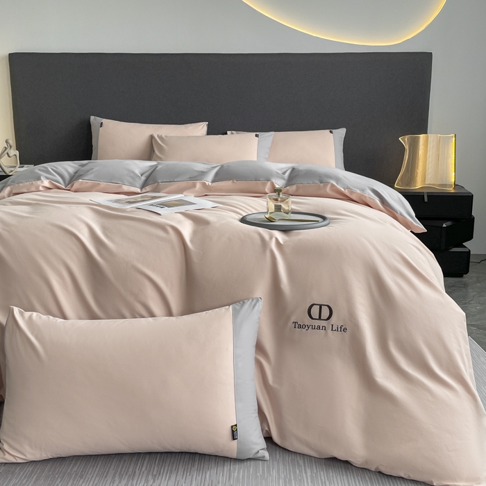 91家纺网 家纺一手货源 找家纺 欣宜家纺 2025新款纯棉全棉长绒棉磨毛刺绣绣花四件套 莫兰迪-少女粉