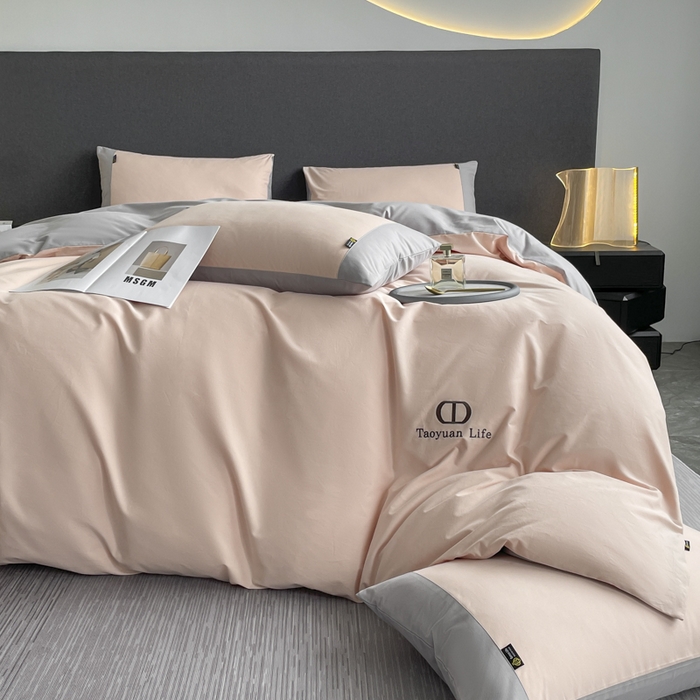 91家纺网 家纺一手货源 找家纺 欣宜家纺 2025新款纯棉全棉长绒棉磨毛刺绣绣花四件套 莫兰迪-少女粉