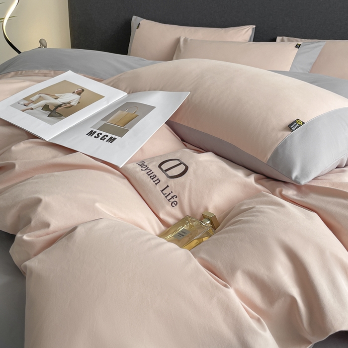 91家纺网 家纺一手货源 找家纺 欣宜家纺 2025新款纯棉全棉长绒棉磨毛刺绣绣花四件套 莫兰迪-少女粉