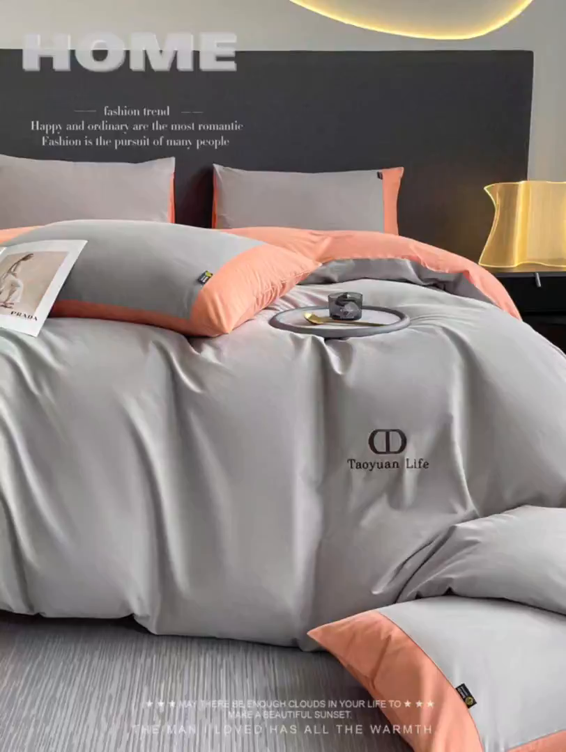 91家纺网 家纺一手货源 找家纺 欣宜家纺 2025新款纯棉全棉长绒棉磨毛刺绣绣花四件套 莫兰迪-绅士灰