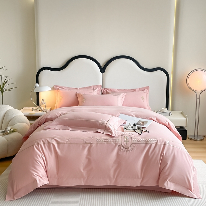 欣宜家纺 2025新款纯棉全棉长绒棉磨毛绣花四件套克里斯系列刺绣套件带礼盒 克里斯-豆沙