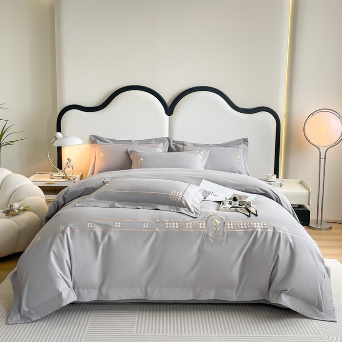 欣宜家纺 2025新款纯棉全棉长绒棉磨毛绣花四件套克里斯系列刺绣套件带礼盒 克里斯-绅士灰