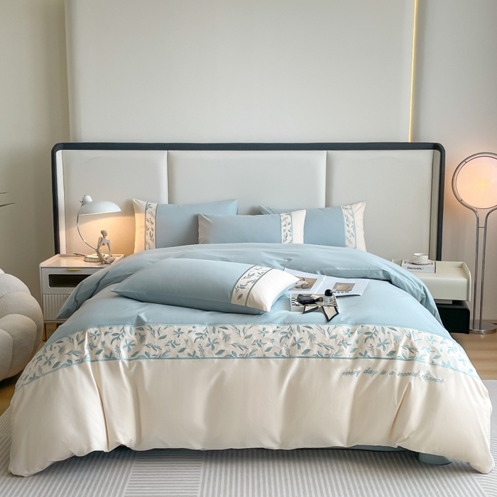 （总）欣宜家纺 2025新款纯棉全棉长绒棉磨毛绣花四件套花漾系列刺绣套件带礼盒