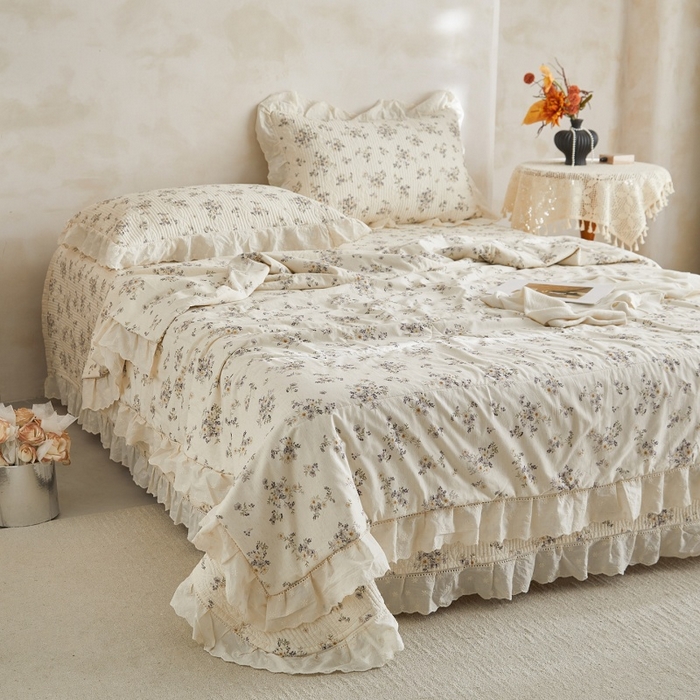 91家纺网 家纺一手货源 找家纺 （总）源舜家纺 2026新款全棉镂空花边天丝棉麻床盖款四件套