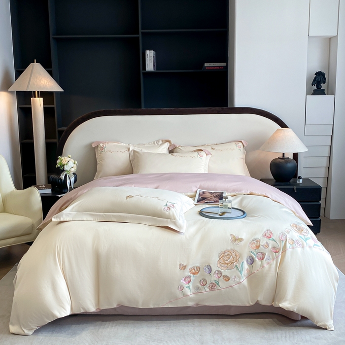 91家纺网 家纺一手货源 找家纺 （总）欣宜家纺 2025新款纯棉全棉长绒棉刺绣绣花高端礼盒初暖系列四件套