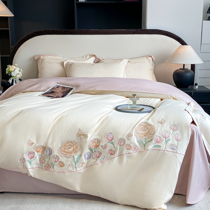 91家纺网 家纺一手货源 找家纺 （总）欣宜家纺 2025新款纯棉全棉长绒棉刺绣绣花高端礼盒初暖系列四件套