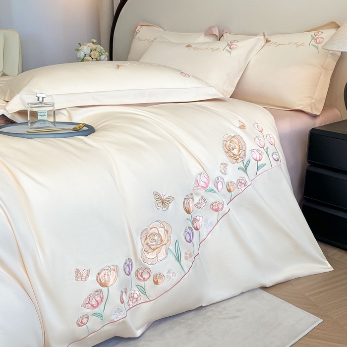 91家纺网 家纺一手货源 找家纺 （总）欣宜家纺 2025新款纯棉全棉长绒棉刺绣绣花高端礼盒初暖系列四件套