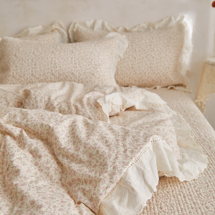 91家纺网 家纺一手货源 找家纺 源舜家纺 2026新款全棉镂空花边天丝棉麻床盖款四件套 繁华时光