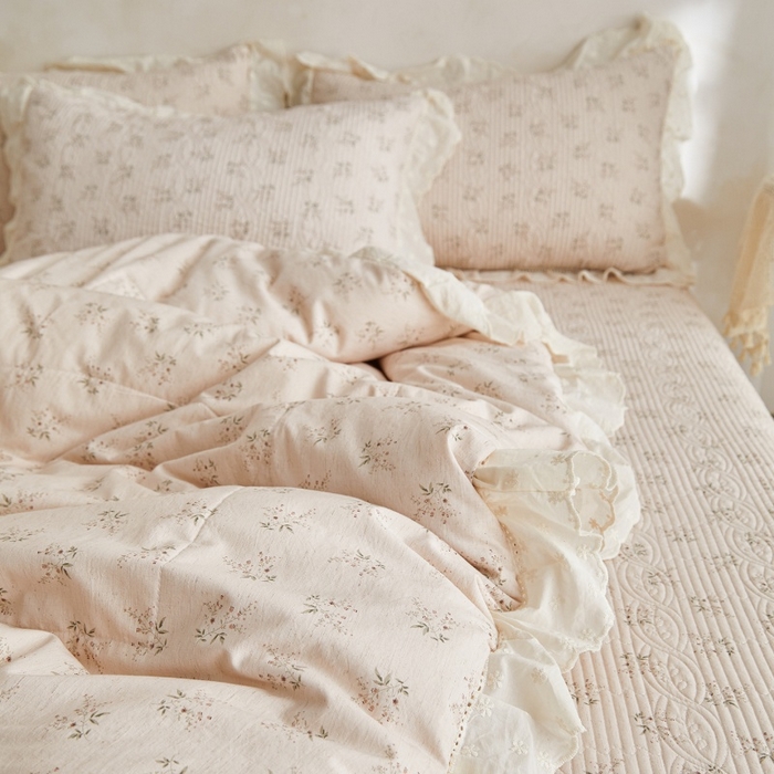 91家纺网 家纺一手货源 找家纺 源舜家纺 2026新款全棉镂空花边天丝棉麻床盖款四件套 花语禾