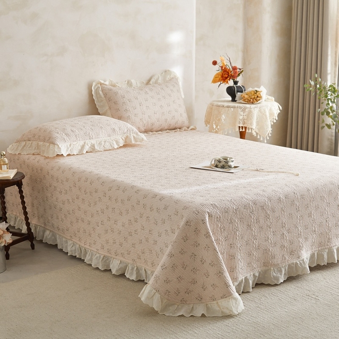 91家纺网 家纺一手货源 找家纺 源舜家纺 2026新款全棉镂空花边天丝棉麻床盖款四件套 花语禾