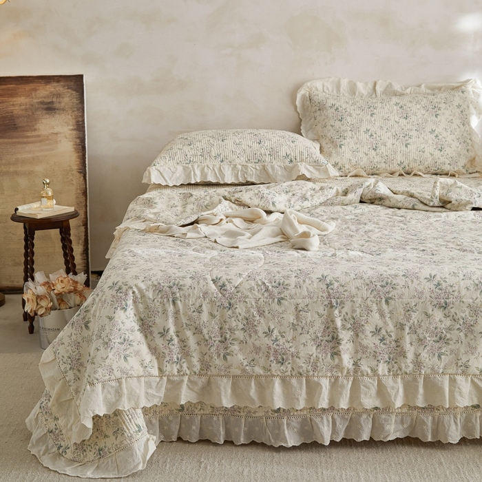 91家纺网 家纺一手货源 找家纺 源舜家纺 2026新款全棉镂空花边天丝棉麻床盖款四件套 静姝