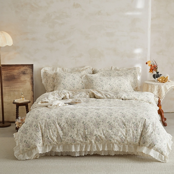 91家纺网 家纺一手货源 找家纺 源舜家纺 2026新款全棉镂空花边天丝棉麻床盖款四件套 静姝