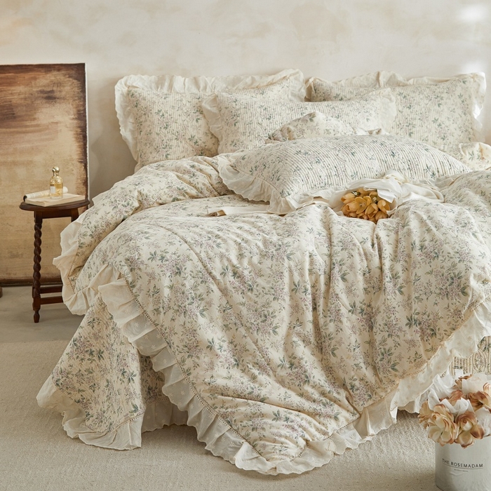 91家纺网 家纺一手货源 找家纺 源舜家纺 2026新款全棉镂空花边天丝棉麻床盖款四件套 静姝