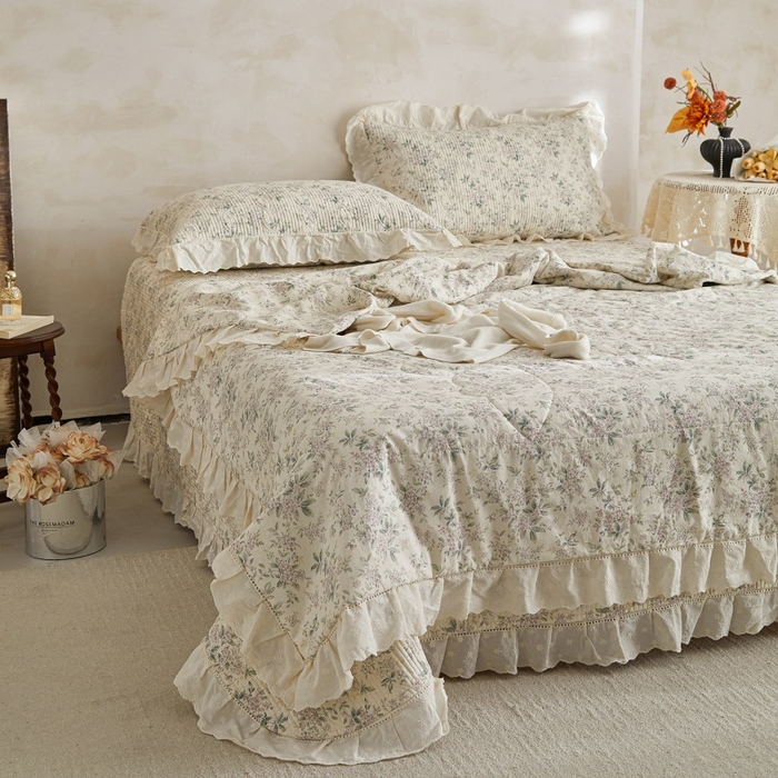 91家纺网 家纺一手货源 找家纺 源舜家纺 2026新款全棉镂空花边天丝棉麻床盖款四件套 静姝