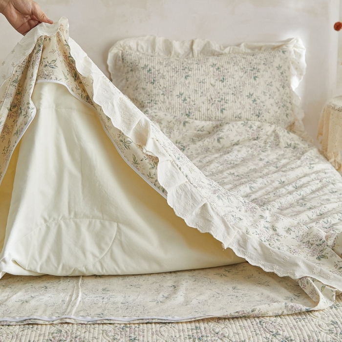 91家纺网 家纺一手货源 找家纺 源舜家纺 2026新款全棉镂空花边天丝棉麻床盖款四件套 静姝