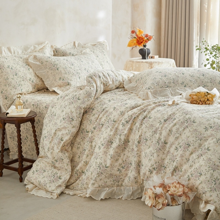 91家纺网 家纺一手货源 找家纺 源舜家纺 2026新款全棉镂空花边天丝棉麻床盖款四件套 静姝