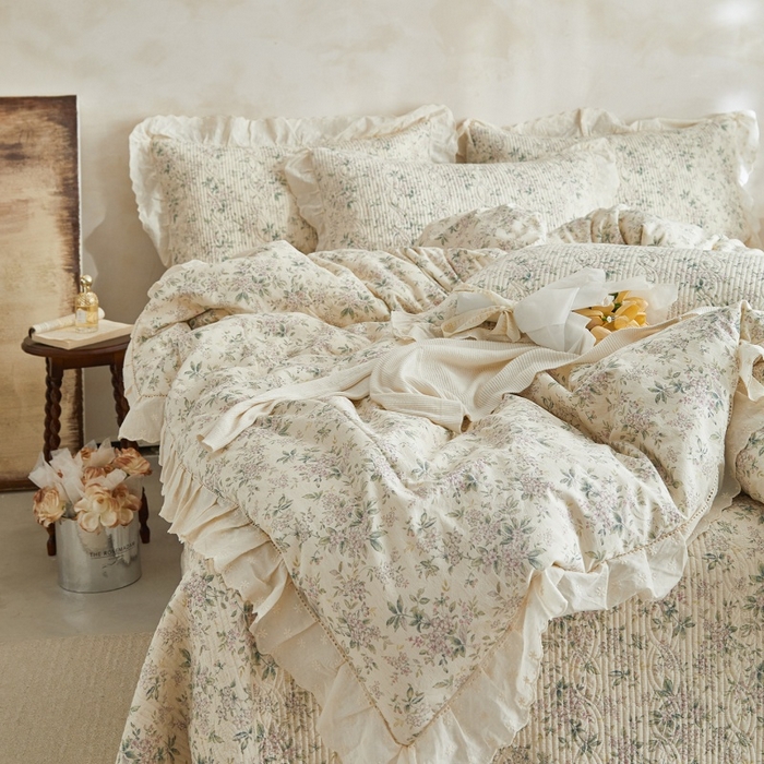 91家纺网 家纺一手货源 找家纺 源舜家纺 2026新款全棉镂空花边天丝棉麻床盖款四件套 静姝