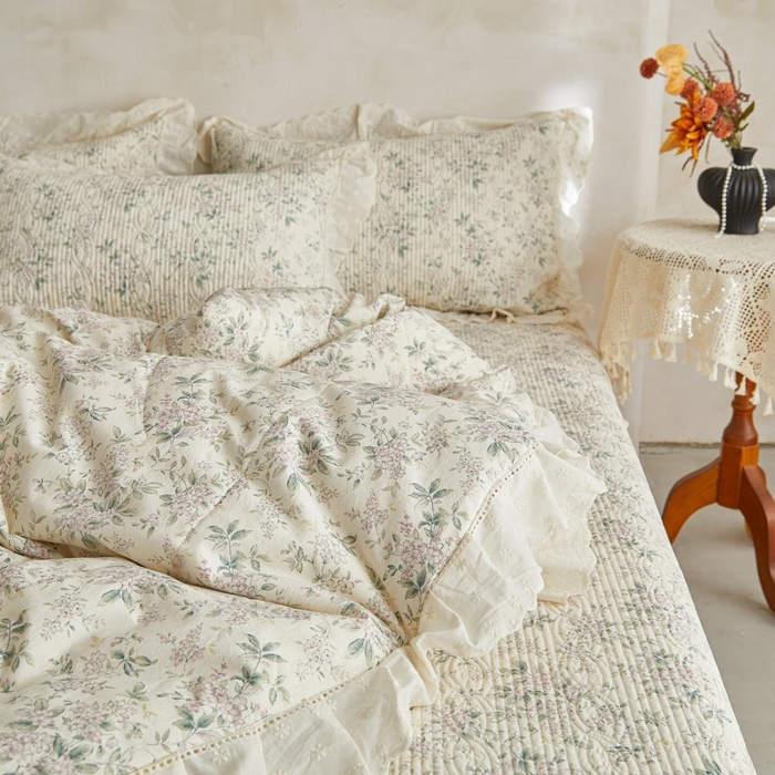 91家纺网 家纺一手货源 找家纺 源舜家纺 2026新款全棉镂空花边天丝棉麻床盖款四件套 静姝