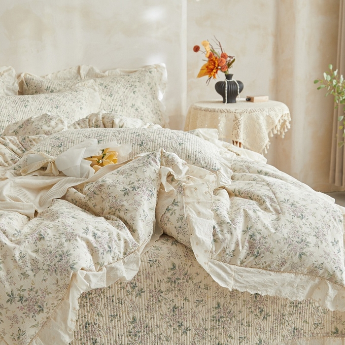 91家纺网 家纺一手货源 找家纺 源舜家纺 2026新款全棉镂空花边天丝棉麻床盖款四件套 静姝