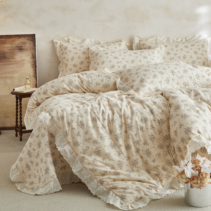 91家纺网 家纺一手货源 找家纺 源舜家纺 2026新款全棉镂空花边天丝棉麻床盖款四件套 空山雨后