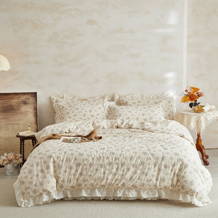 91家纺网 家纺一手货源 找家纺 源舜家纺 2026新款全棉镂空花边天丝棉麻床盖款四件套 空山雨后