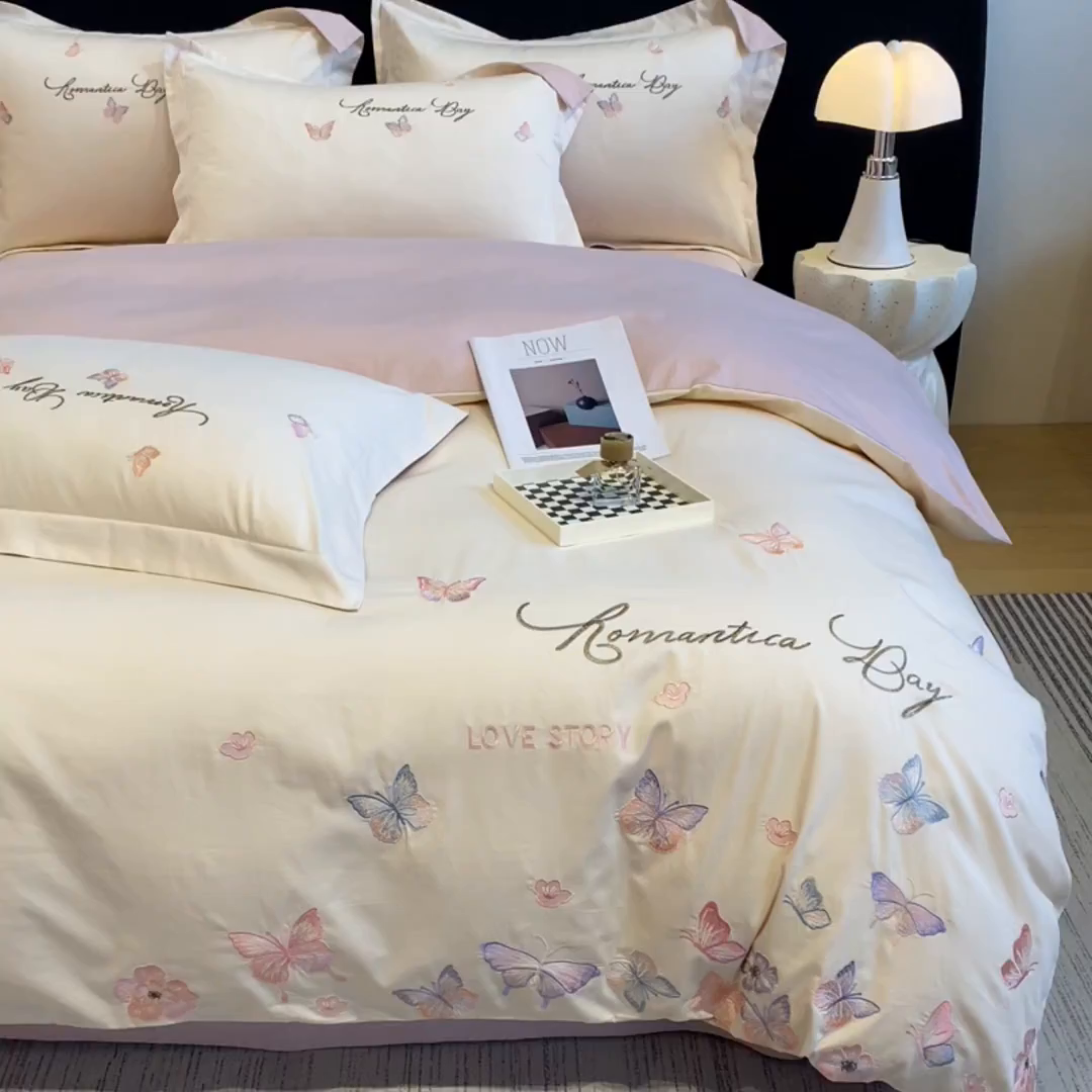 91家纺网 家纺一手货源 找家纺 （总）欣宜家纺 2025新款纯棉全棉长绒棉刺绣绣花高端礼盒蝶梦园系列四件套