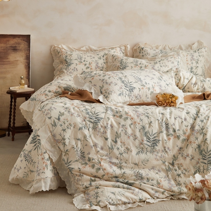 91家纺网 家纺一手货源 找家纺 源舜家纺 2026新款全棉镂空花边天丝棉麻床盖款四件套 微遥